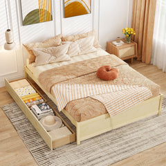 Queen Size Bed Frame with 2 Rolling Storage Drawers