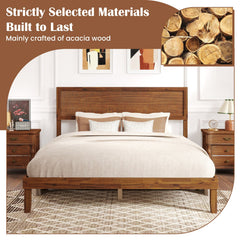Twin/Full/Queen Size Bed Frame with Headboard and Wooden Slats Support-Queen Size