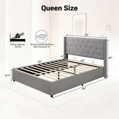 Queen Size Lift-up Storage Bed Modern Linen Upholstered Platform Bed