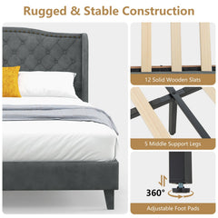 Full/Queen Size Upholstered Platform Bed Frame with Button Tufted Headboard-Queen Size