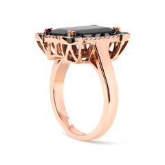 14K Rose Gold 15x10 MM Emerald-Cut Black Onyx and 1/5 Cttw Blue and White Diamond Halo Cocktail Ring (G-H Color, SI1-SI2 Clarity)- Size 7