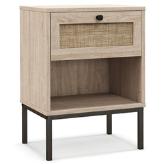 Rattan Nightstand Boho End Table with Rattan Drawer and Open Shelf