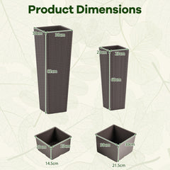 Rattan Tall Planter Set of 2 Outdoor Large Tapered Planters with Removable Inner Trays