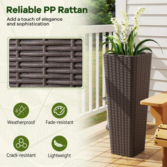 Rattan Tall Planter Set of 2 Outdoor Large Tapered Planters with Removable Inner Trays