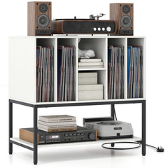 Record Player Stand with Charging Station and Metal Frame