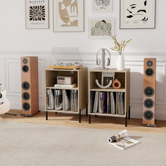 Record Player Stand with Record Storage Shelf and Charging Station