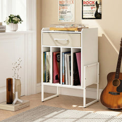 Record Player Stand with Drawer and Record Holder