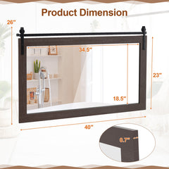 Rectangle Barn Door Style Wall Mounted Mirror with Solid Wood Frame