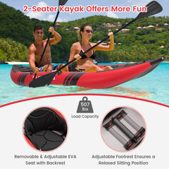 Inflatable 2-person Kayak Set with Aluminium Oars and Repair Kit-Red