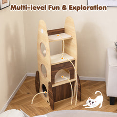 Rocket Cat Tree 47 Inch Large Wooden Cat Tower for Indoor Cats-Natural