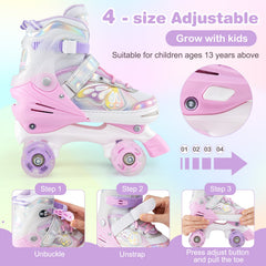 Roller Skates for Teens 4 Sizes Adjustable with Light-up Wheels for Boys Girls Ages 13+