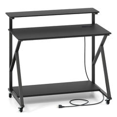 Rolling Computer Desk with Charging Station and Monitor Shelf Storage for Home Office