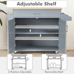 Rolling Kitchen Island Cart with Towel and Spice Rack-Gray