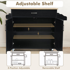 Rolling Kitchen Island Cart with Towel and Spice Rack-Black