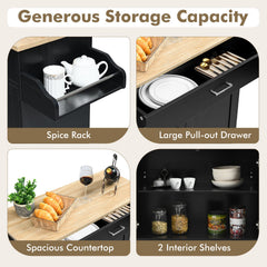 Rolling Kitchen Island Cart with Towel and Spice Rack-Black