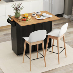 Rolling Kitchen Island with Trash Can Cabinet and Rubber Universal Wheels-Black