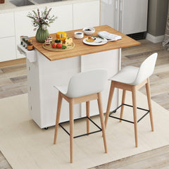 Rolling Kitchen Island with Trash Can Cabinet and Rubber Universal Wheels-White