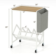 Rolling Record Player Stand 2-Tier with Vinyl Storage and Magazine Holder Bag