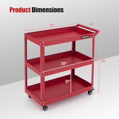 3-Tier Rolling Tool Cart with Spacious Shelves 4 Universal Wheels and 2 Brakes