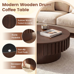 Round Coffee Table with Storage Modern Wooden Drum Coffee Table with Hidden Compartment