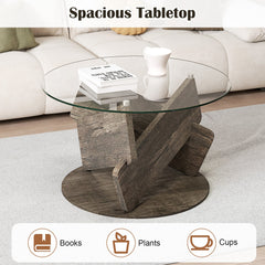 Round Glass Coffee Table 32 Inch Modern Center Table with Tempered Glass Top-Gray