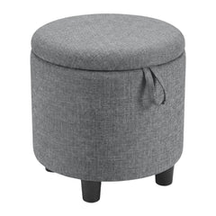 Round Storage Ottoman Linen Fabric Upholstered Footrest Stool