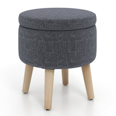 Round Storage Ottoman with Rubber Wood Legs and Adjustable Foot Pads