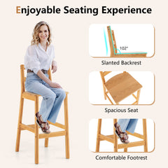 Set of 2 28 Inch Rubber Wood Armless Bar Stools with Backrest and Footrest-Natural