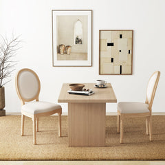 Rubber Wood Kitchen French Dining Chair Set of 2 with Sponge Padding and Round Backrest-Beige