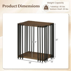 Rubber Wood Side Table with 2-Layer Storage Shelves and Metal Frame-Walnut