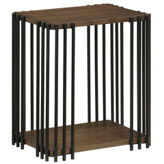 Rubber Wood Side Table with 2-Layer Storage Shelves and Metal Frame-Walnut