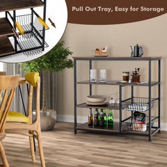 4-Tier Industrial Kitchen Baker's Rack with 2 Wire Baskets-Rustic Brown