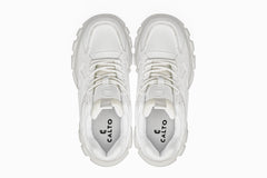 CALTO - S5285 - 2.6 Inches Taller (White/Translucent White Sole) - Chunky Sole Sporty Sneakers
