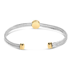 18K Yellow Gold Plated .925 Sterling Silver Diamond Accent and Fleur Di Lis Medallion Bangle Bracelet (I-J Color, SI1-SI2 Clarity) - 7.25 Inches