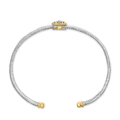 18K Yellow Gold Plated .925 Sterling Silver Diamond Accent and Fleur Di Lis Medallion Bangle Bracelet (I-J Color, SI1-SI2 Clarity) - 7.25 Inches