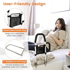Safety Bed Assist Rail with Dual Handrail-White