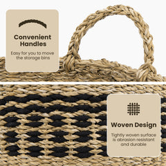 Seagrass Basket Set of 3 Stackable Storage Bins with Handles Woven Round Basket
