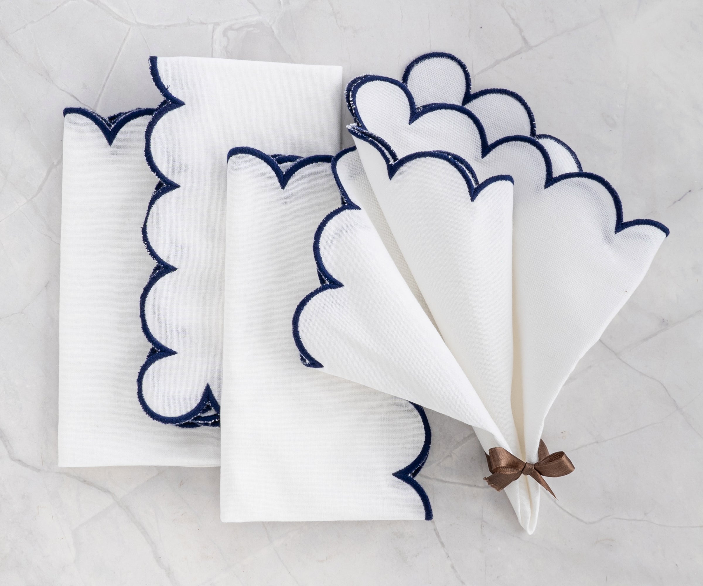 Navy Scalloped Edge Napkins LongWave