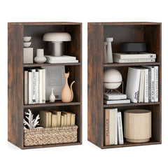 Set of 2 3-Tier Cube Bookcase with Adjustable Shelves for Home Office