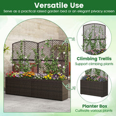 Set of 2 49 Inch Raised Garden Bed with Trellis and Wicker Planter Box