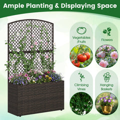 Set of 2 49 Inch Raised Garden Bed with Trellis and Wicker Planter Box