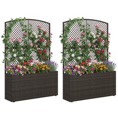 Set of 2 58 Inch Raised Garden Bed with Trellis and Wicker Planter Box