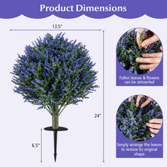 Set of 2 Artificial Lavender Topiary Ball Trees with Ground Spikes