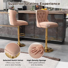 Set of 2 Bar Chairs with Footrest Electroplated Metal Base and Anti-Slip Ring