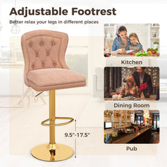 Set of 2 Bar Chairs with Footrest Electroplated Metal Base and Anti-Slip Ring