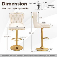 Set of 2 Bar Chairs with Footrest Electroplated Metal Base and Anti-Slip Ring