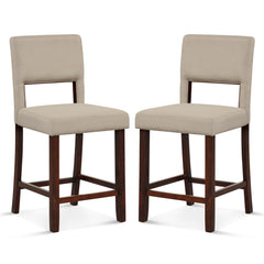 2 Piece Bar Chair Set with Hollowed Back and Rubber Wood Legs-Beige