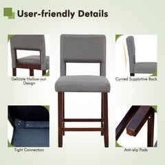 2 Piece Bar Chair Set with Hollowed Back and Rubber Wood Legs-Gray