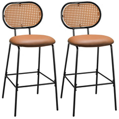29.5 Inch Modern Faux Leather Bar Stools with Imitation Rattan Woven Backrest