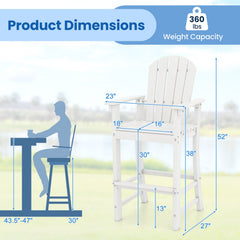 Set of 2 Counter Height Outdoor HDPE Bar Stool with Armrests and Footrest